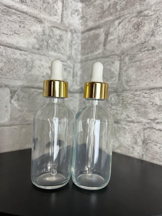 2 oz. Clear Glass Bottle with Glass Pipette (Gold)